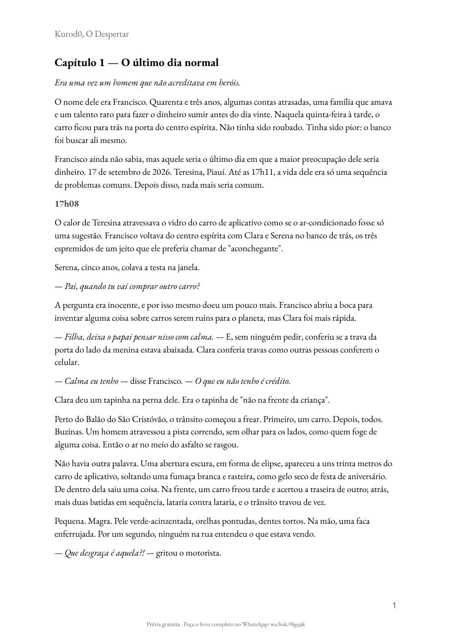 Primeira página do Capítulo 1, O último dia normal